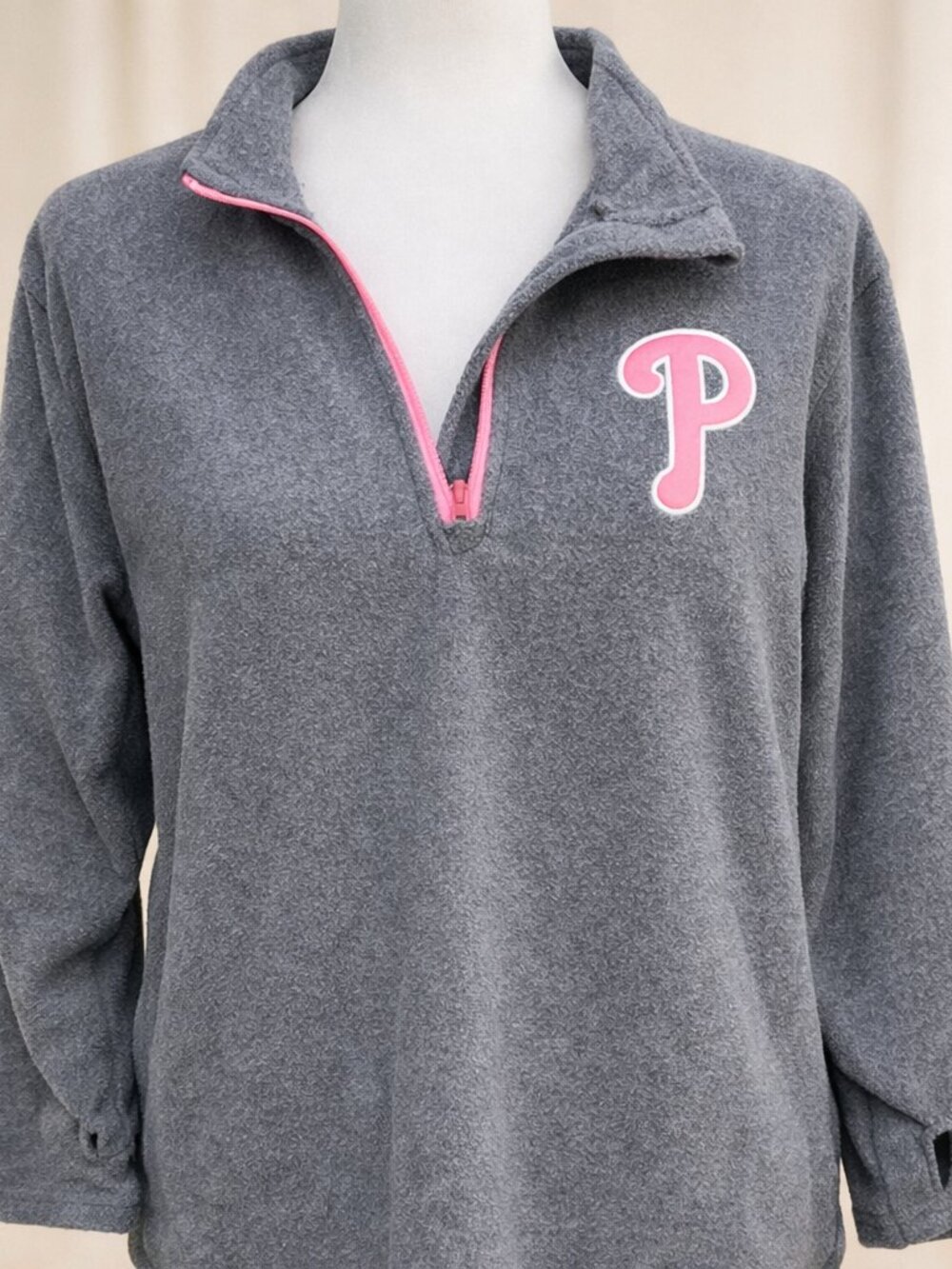 Philadelphia Phillies Pink-Trim Gray Quarter-Zip Pullover Fleece Sweatshirt